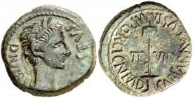 Octavio Augusto. Caesaraugusta (Zaragoza). Semis. (FAB. 334) (ACIP. 3039b). Pátina verde. 5,66 g. MBC.