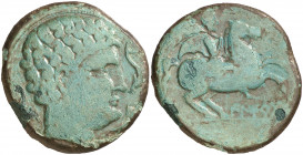 Iltirta (Lleida). As uncial. (FAB. 1461) (ACIP. 1236). Pátina verde, saltada en algunas partes. Muy escasa. 20,02 g. (MBC/MBC-).