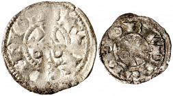 Alfons I (1162-1196). Barcelona. (Cru. V. S. 296 y 297) (Cru.C.G. 2100c y 2101). Lote de un diner y un òbol. MBC/MBC+.