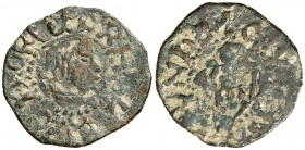 s/d. Felipe II. Girona. 1 diner. Falsa de época en cobre. 0,69 g. MBC.
