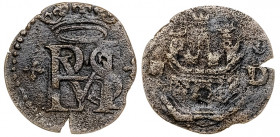 s/d. Felipe II. Segovia. D. 1 blanca. (AC. 41). Punto en medio del monograma. 0,46 g. MBC-.