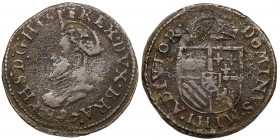 1597. Felipe II. Amberes. 1 liard. (Vanhoudt 1587). 4,37 g. MBC-.