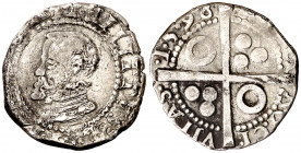 1596. Felipe II. Barcelona. 1/2 croat. (AC. 111). Rara. 1,45 g. MBC-.