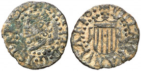 1600. Felipe III. Granollers. 1 diner. (AC. 36) (Cru.C.G. 3741a var) (AN 38, pàg. 180, D). Falsa de época. Rara. 0,52 g. MBC-.