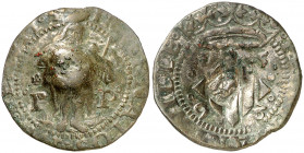 1598. Felipe III. Perpinyà. Doble sou. (AC. 51) (Cru.C.G. 3806a). Contramarca: cabeza de San Juan, realizada en 1603. 2,89 g. MBC.