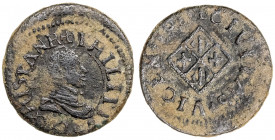 1611. Felipe III. Vic. 1 diner. (AC. 55). Sin puntuación en anverso. 1,59 g. MBC-.