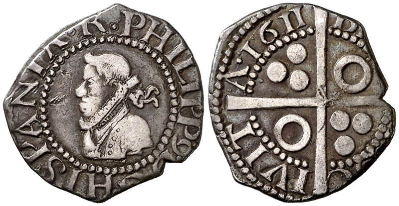 1611. Felipe III. Barcelona. 1/2 croat. (AC. 370) (Cru.C.G. 4341 falta var). Let...