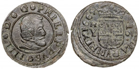 1664. Felipe IV. M (Madrid). Y. 16 maravedís. (AC. 481). Buen ejemplar. 4,85 g. MBC+.