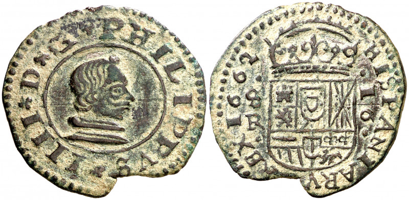1662. Felipe IV. Sevilla. R. 16 maravedís. (AC. 494). Defecto de cospel. 3,74 g....
