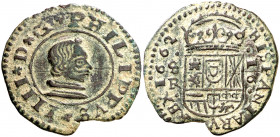 1662. Felipe IV. Sevilla. R. 16 maravedís. (AC. 494). Defecto de cospel. 3,74 g. MBC+.
