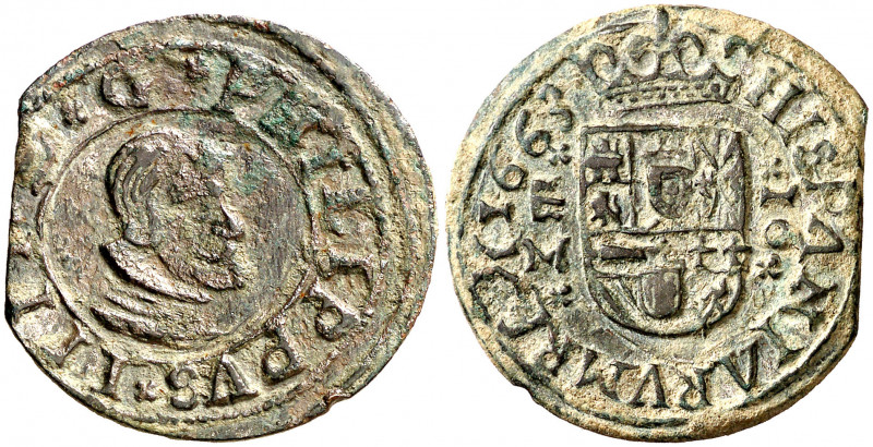 1663. Felipe IV. Valladolid. M. 16 maravedís. (AC. 510). Escasa. 3,79 g. MBC/MBC...