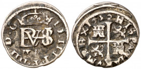 1652. Felipe IV. Segovia. BR. 1/2 real. (AC. 631). Marca de ceca pequeña. Oxidaciones. 1,52 g. MBC-.