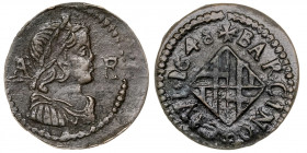 1648. Guerra dels Segadors. Barcelona. 1 ardit. (AC. 34) (Cru.C.G. 4555b). 1,67 g. MBC.
