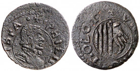 s/d. Guerra dels Segadors. Olot. 1 diner. (AC. 170) (Cru.C.G. 4632). Felipe IV. Busto grande. Escasa. 0,91 g. MBC-.