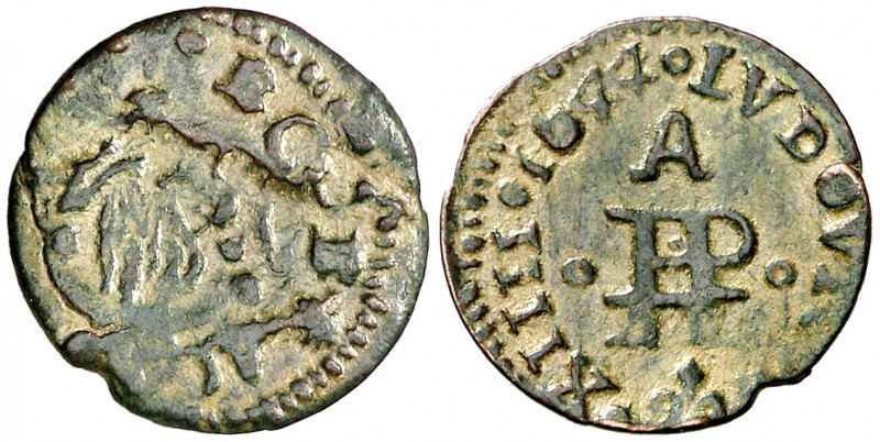 1644. Guerra dels Segadors. Perpinyà. 1 diner. (AC. 177) (Cru.C.G. 4639 var). Ll...