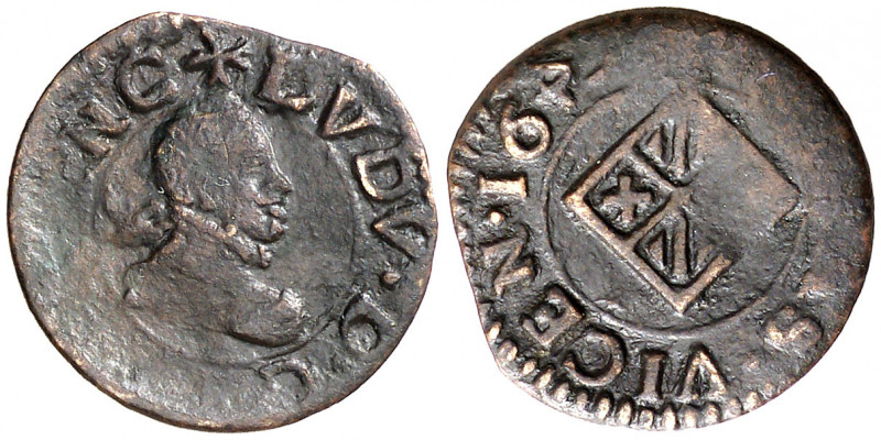 1642. Guerra dels Segadors. Vic. 1 diner. (AC. 250) (Cru.C.G. 4678c). Busto de F...