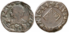 1644. Guerra dels Segadors. Vic. 1 diner. (AC. 255) (Cru.C.G. 4681c). Lluís XIV. 1,43 g. MBC-.