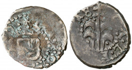 8 (sic). Carlos II. València. 1 diner. (AC. 29) (Petit falta). Ex Colección Crusafont 27/10/2011, nº 1524. Rara. 1,03 g. BC+.