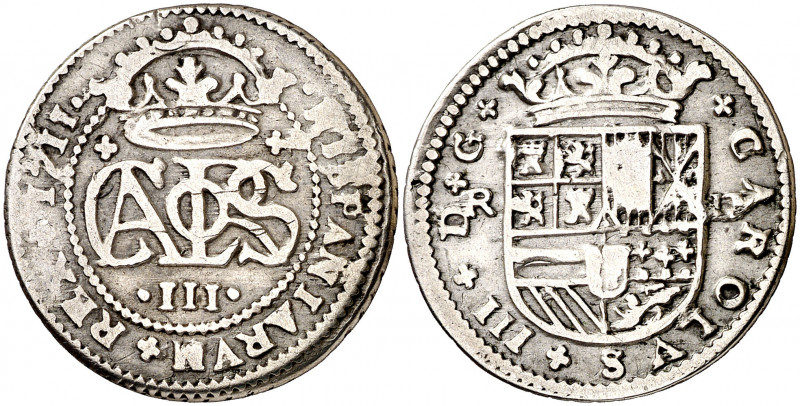 1711. Carlos III, Pretendiente. Barcelona. 2 reales. (AC. 32). 4,80 g. BC+.