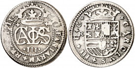 1711. Carlos III, Pretendiente. Barcelona. 2 reales. (AC. 32). 4,80 g. BC+.