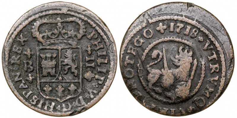 1718. Felipe V. Barcelona. 2 maravedís. (AC. 52). 4,77 g. MBC-.