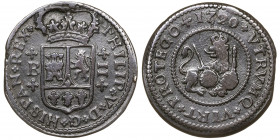 1720. Felipe V. Barcelona. 2 maravedís. (AC. 54). 4,05 g. BC+.