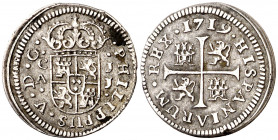 1719. Felipe V. Cuenca. JJ. 1/2 real. (AC. 105). 1,17 g. MBC-/MBC.