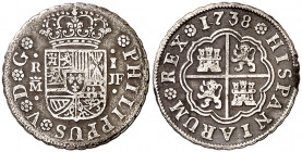1738. Felipe V. Madrid. JF. 1 real. (AC. 454). 2,75 g. MBC-.