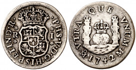 1742. Felipe V. México. M. 1 real. (AC. 518). Columnario. 3,22 g. MBC/MBC-.