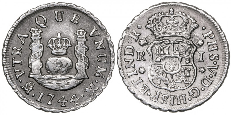 1744. Felipe V. México. M. 1 real. (AC. 521). Columnario. Sirvió como joya. 3,31...