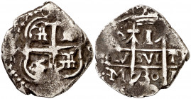 1730. Felipe V. Potosí. M. 1 real. (AC. 586). Doble fecha, una parcial. 2,86 g. BC+.