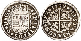 1744. Felipe V. Sevilla. PJ. 1 real. (AC. 667). 2,61 g. BC+/MBC-.