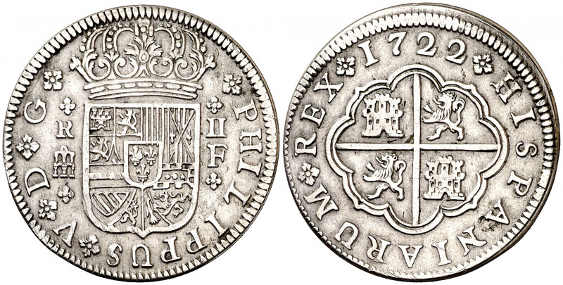 1722. Felipe V. Segovia. F. 2 reales. (AC. 956). 5,20 g. MBC+/MBC.