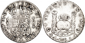 1759. Fernando VI. México. MM. 8 reales. (AC. 495). Columnario. 26,51 g. BC+/BC.