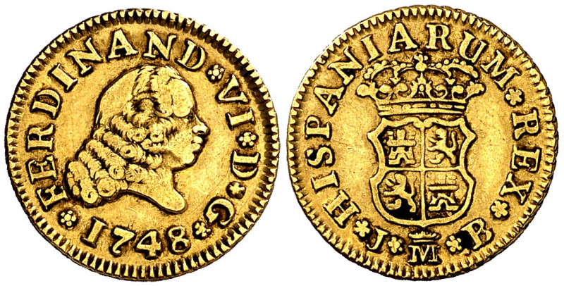 1748. Fernando VI. Madrid. JB. 1/2 escudo. (AC. 550). Segundo busto. 1,73 g. MBC...