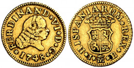 1748. Fernando VI. Madrid. JB. 1/2 escudo. (AC. 550). Segundo busto. 1,73 g. MBC.