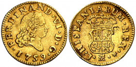 1759. Fernando VI. Madrid. J. 1/2 escudo. (AC. 566). Contramarca particular. 1,75 g. MBC-.