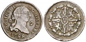 1788. Carlos III. Segovia. 2 maravedís. (AC. 49). 2,19 g. MBC.