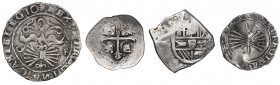 1/2, 1 y 2 (dos) reales. Lote de 4 monedas, dos de los Reyes Católicos y dos macuquinas. A examinar BC/MBC-.