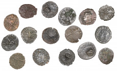 s/d. Felipe III. Barcelona. 1 diner. Lote de 16 monedas, con y sin contramarca, diversas variantes. A examinar. BC/MBC.