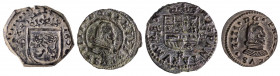 Felipe IV. Lote formado por 8 (tres) y 16 maravedís (Trujillo). Total 4 monedas distintas. A examinar. BC/MBC-.