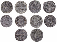 Felipe III y IV. Barcelona. 1 diner. Lote de 10 monedas, alguna escasa. A examinar. BC/MBC-.
