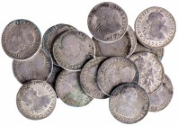 Carlos III y IV. Lima y Potosí. Lote de 17 monedas de 2 reales. Oxidaciones. A examinar. RC/MBC-.
