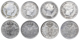 1852 a 1863. Isabel II. 1 real. Lote de 8 monedas. A examinar. BC/MBC-.