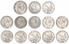 1869 a 1905. 50 centavos y 2 pesetas (doce). Lote de 13 monedas. A examinar. BC/MBC.