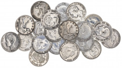 1869 a 1904. 1 peseta. Lote de 21 monedas. A examinar. RC/MBC-.