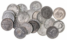 1869 a 1926. Lote de 22 monedas de 50 céntimos. Imprescindible examinar. BC-/EBC.