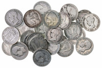 1869 a 1933. Lote de 27 monedas de 1 peseta. Imprescindible examinar. BC-/EBC-.