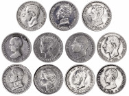 Alfonso XII y XIII. 50 céntimos. Lote de 11 monedas. A examinar. BC-/MBC.