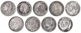 1892 a 1926. Alfonso XIII. 50 céntimos. Lote de 9 monedas distintas. A examinar. BC+/MBC+.